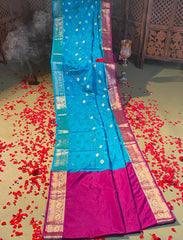 Teal blue Banarasi Crepe Silk saree
