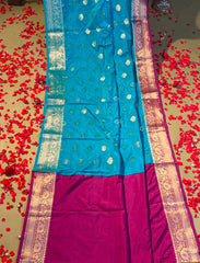 Persian turquoise blue banarasi crepe silk saree