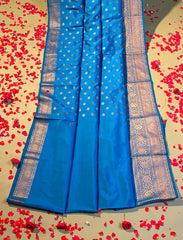Teal blue Banarasi Crepe Silk saree