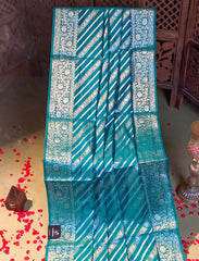 Teal green leharia crepe silk saree