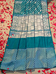 Teal green leharia crepe silk saree