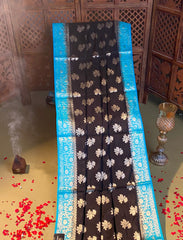 Black banarasi crepe silk saree