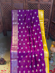 Plum purple banarasi crepe silk saree