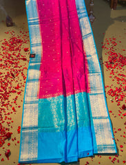 Magenta Pink banarasi crepe silk saree