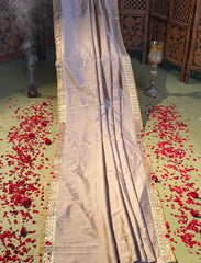 Silver grey crepe silk saree with minakari work