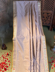 Silver grey crepe silk saree with minakari work