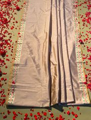 Silver grey crepe silk saree with minakari work