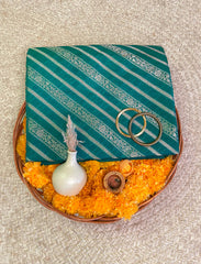 Teal green leharia crepe silk saree