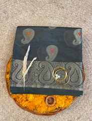 Smokey grey crepe silk saree