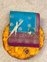 Persian turquoise blue banarasi crepe silk saree