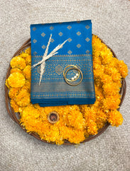 Teal blue Banarasi Crepe Silk saree