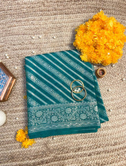 Teal green leharia crepe silk saree