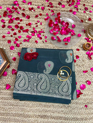 Smokey grey crepe silk saree