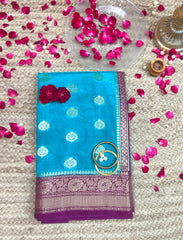 Persian turquoise blue banarasi crepe silk saree
