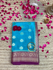 Persian turquoise blue banarasi crepe silk saree