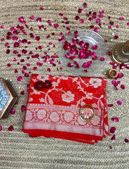 Scarlett Red crepe Silk saree