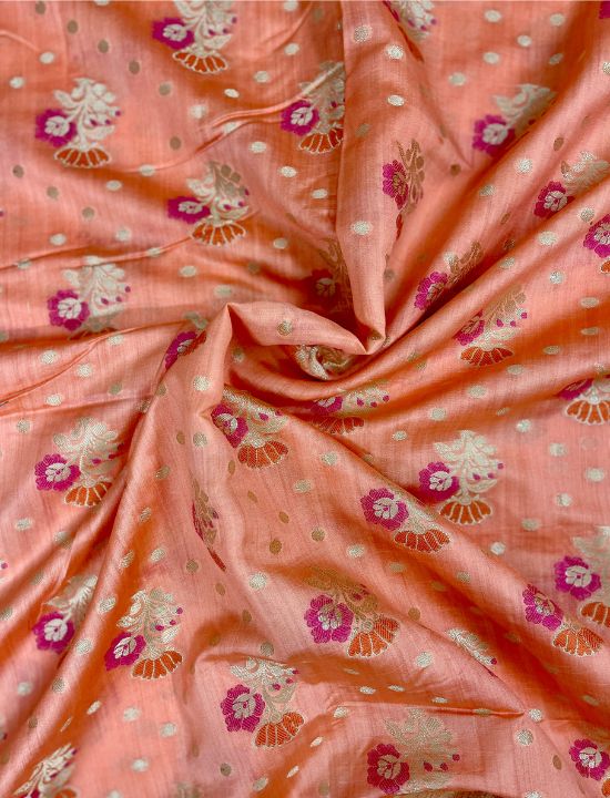 Peach Meenakari 2 Ply Pure Silk Saree