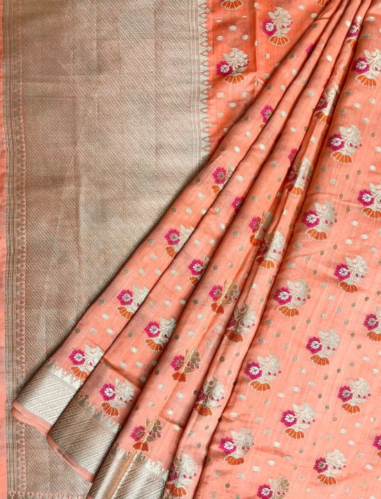 Peach Meenakari 2 Ply Pure Silk Saree