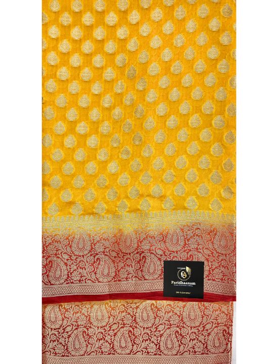 Yellow & Red 2 Ply Pure Silk Saree