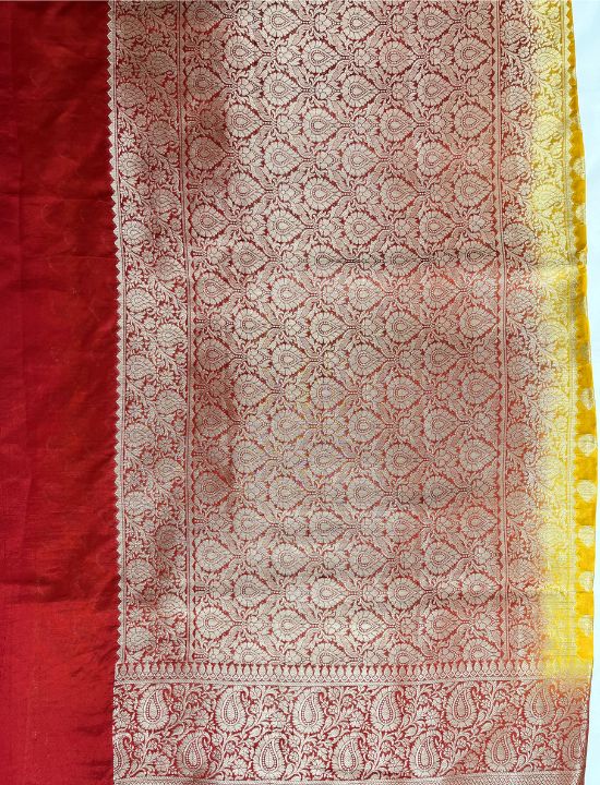 Yellow & Red 2 Ply Pure Silk Saree