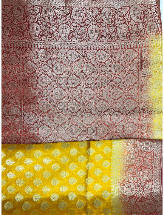 Yellow & Red 2 Ply Pure Silk Saree