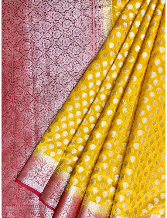 Yellow & Red 2 Ply Pure Silk Saree