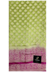 Pistachio Green & Pink 2 Ply Pure Silk Saree