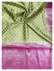 Pistachio Green & Pink 2 Ply Pure Silk Saree