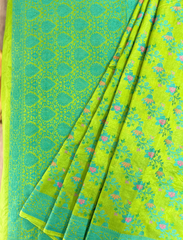 Parrot Green Jamdani Resham Zari Crepe Silk Saree