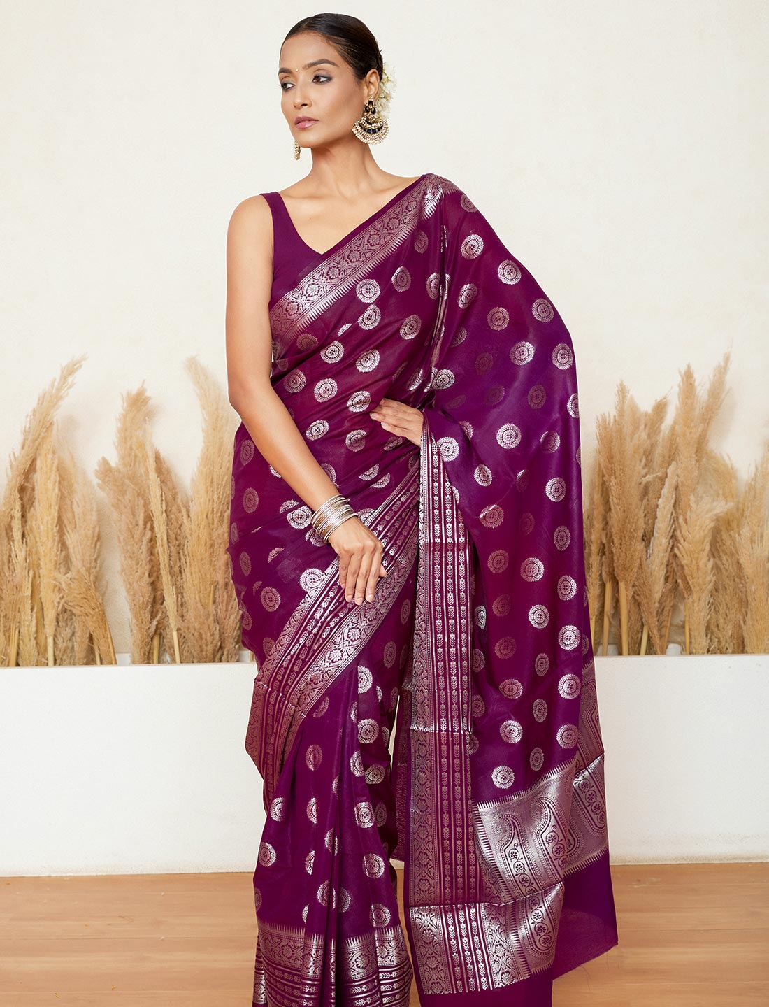 Imperial Purple Crepe Silk Saree