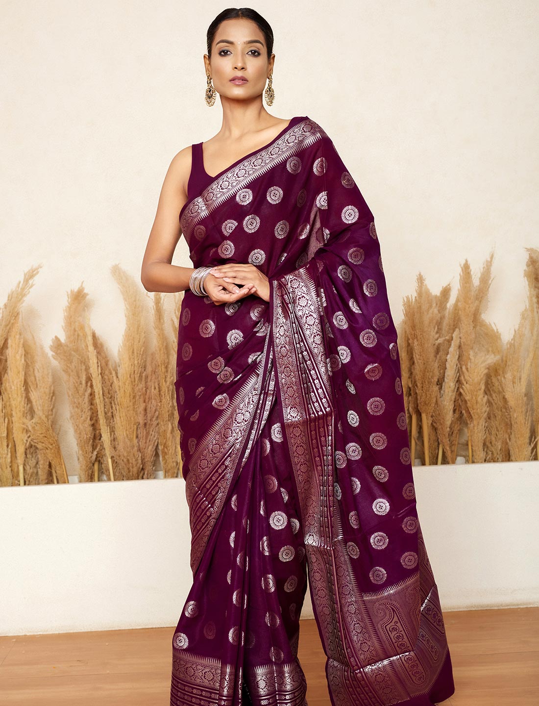 Imperial Purple Crepe Silk Saree