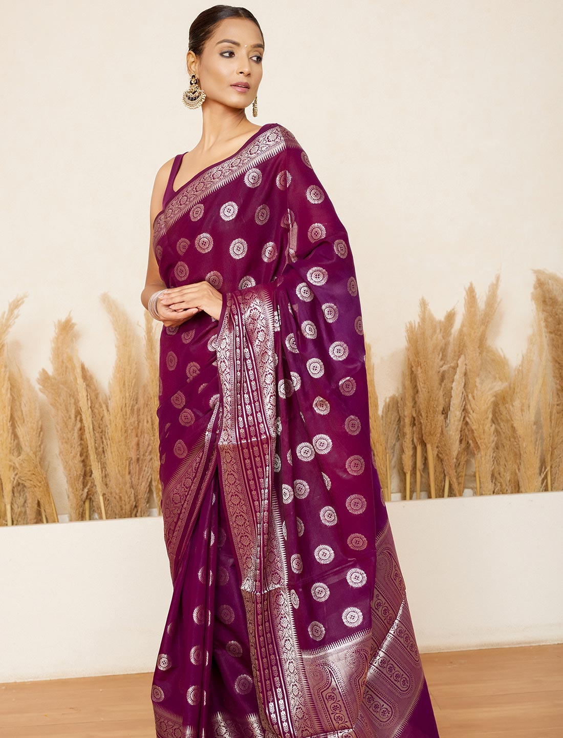 Imperial Purple Crepe Silk Saree