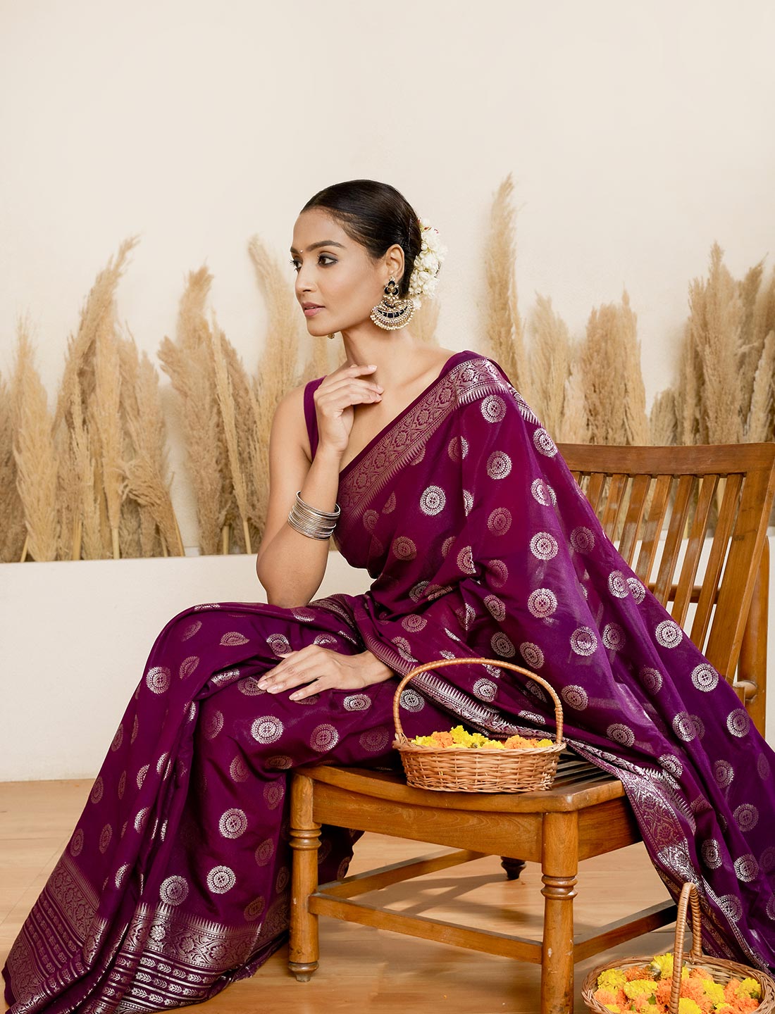 Imperial Purple Crepe Silk Saree