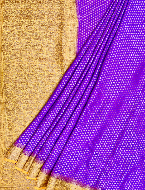 Purple & Mustard Yellow Neemzari Pure Khaddi Chiffon Saree