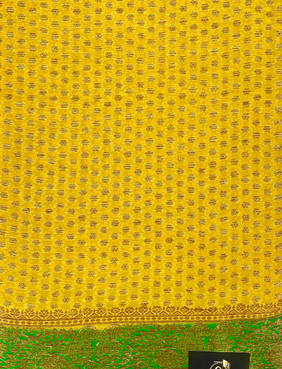 Yellow And Green Neemzari Pure Khaddi Chiffon Saree