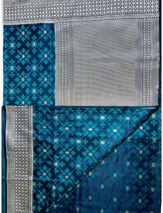 Peacock Blue Pure Satin Silk Tanchoi Handloom Banarasi Saree