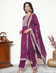 Maroon silk blend Kurta and dupatta Set