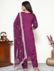 Maroon silk blend Kurta and dupatta Set