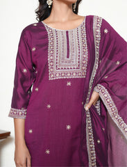 Maroon silk blend Kurta and dupatta Set