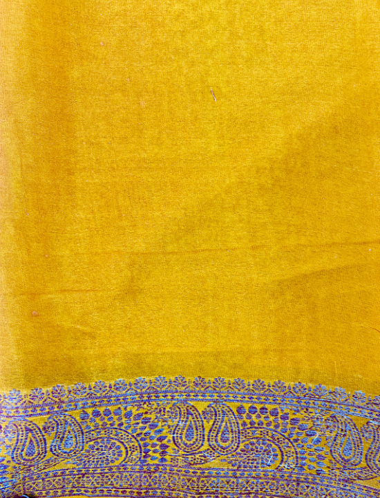 Purple & Mustard Yellow Neemzari Pure Khaddi Chiffon Saree