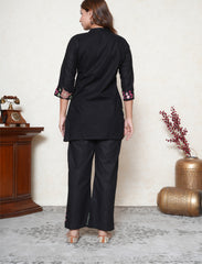 Black Floral Embroidered Co-ord Set with Sequins & Scalloped Detailing