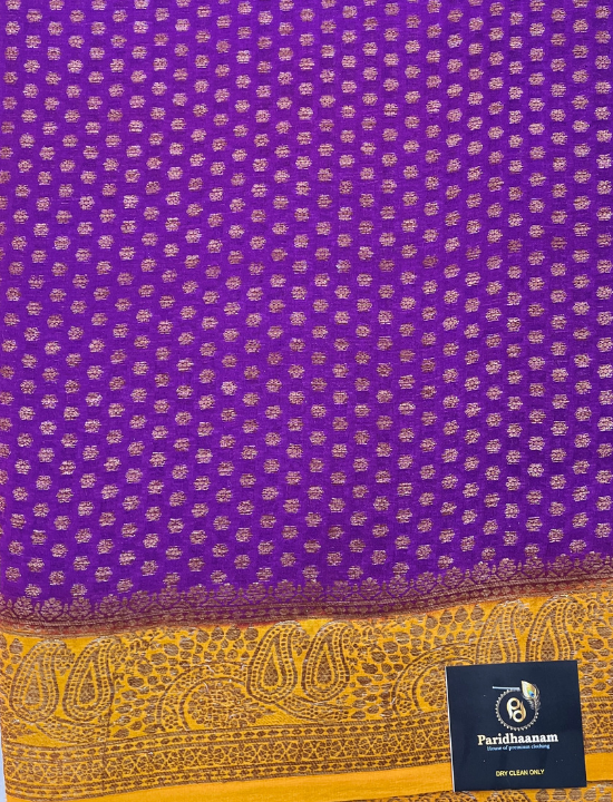 Purple & Mustard Yellow Neemzari Pure Khaddi Chiffon Saree