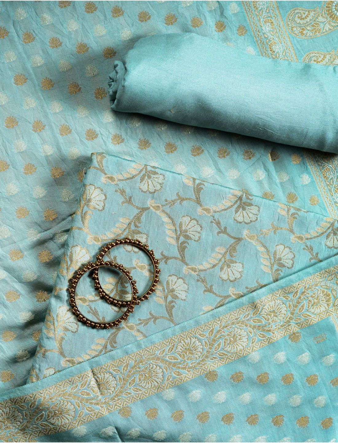 Turquoise Blue Cotton Silk Suit