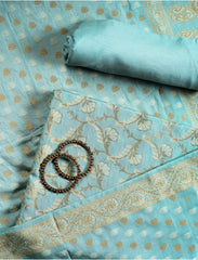 Turquoise Blue Cotton Silk Suit
