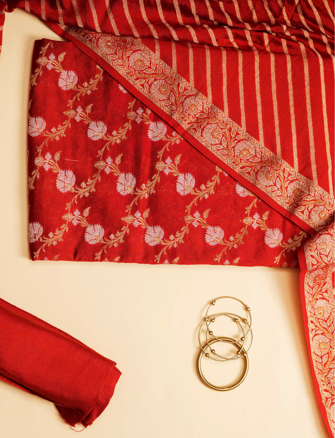 Red Cotton Silk Suit