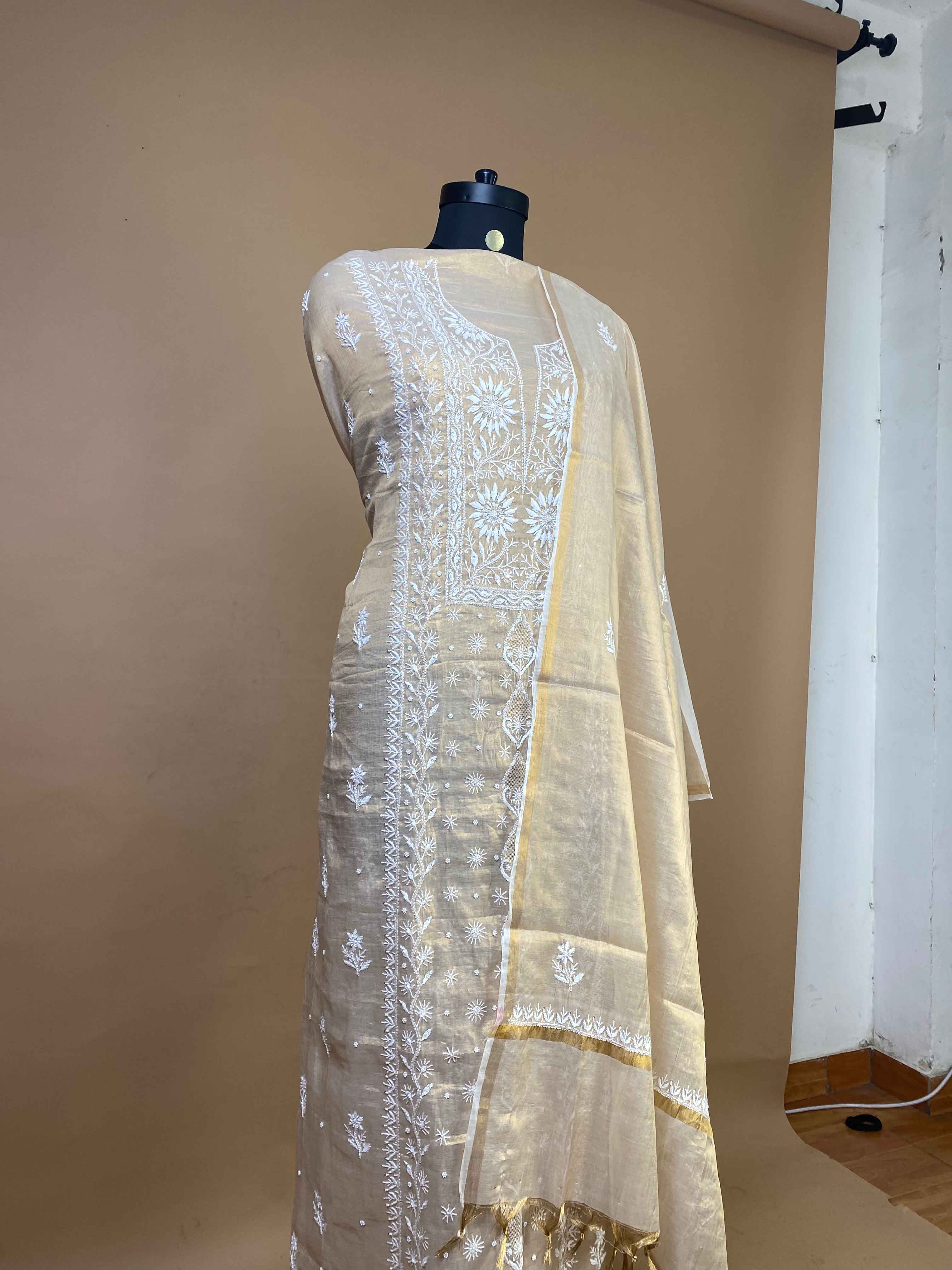 Semi Tissue Chikankari Suit With Exquisite Bead Work