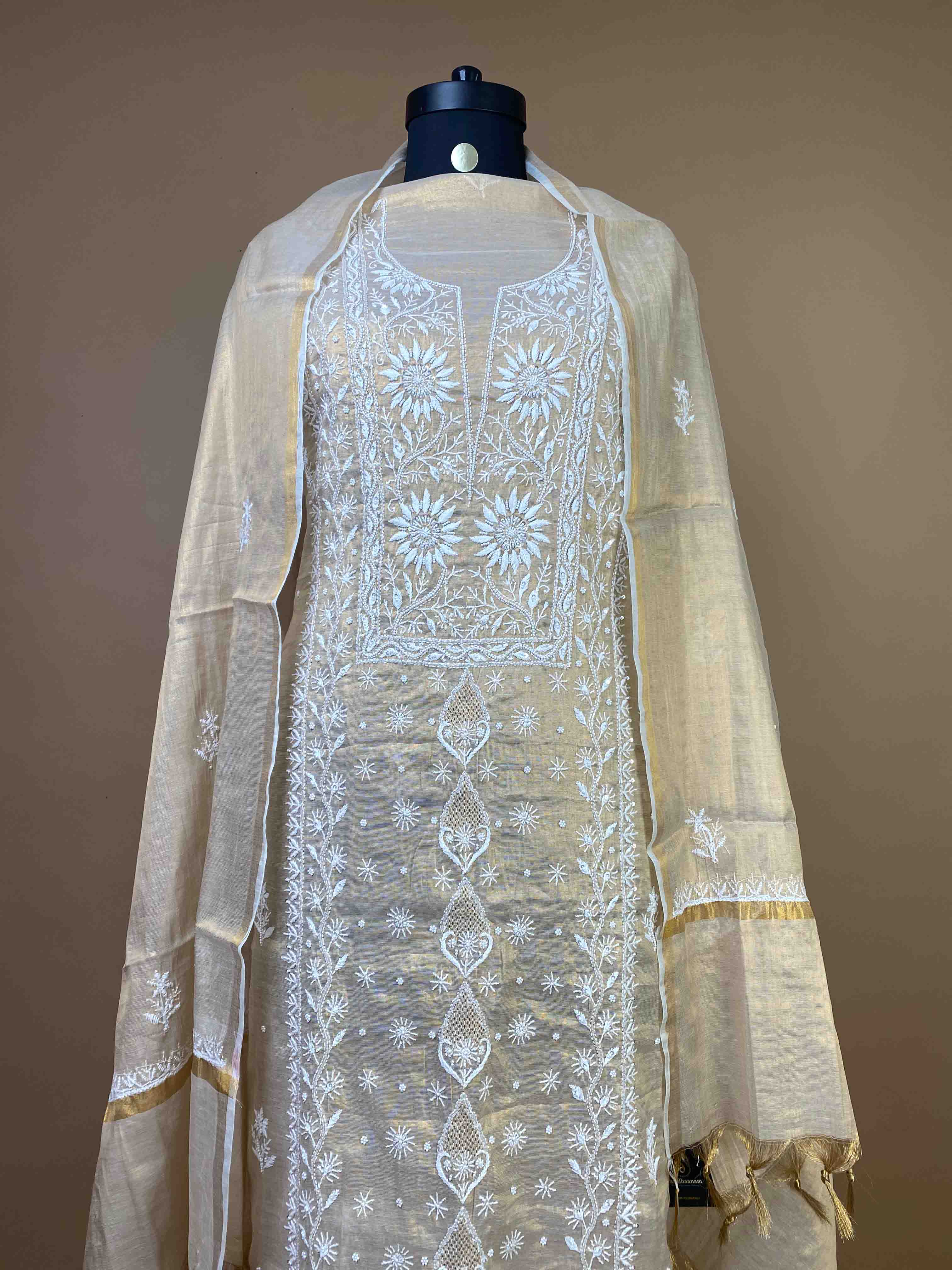 Semi Tissue Chikankari Suit With Exquisite Bead Work