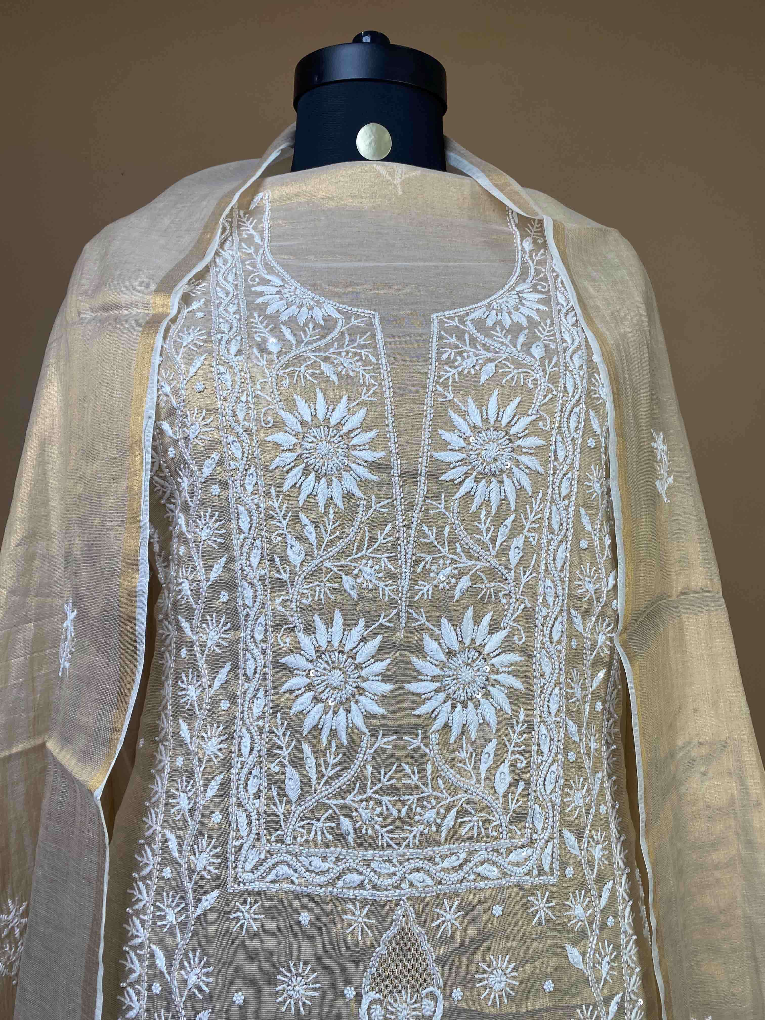 Semi Tissue Chikankari Suit With Exquisite Bead Work