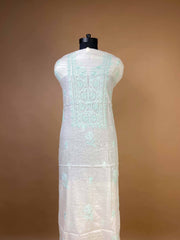 Pure Mulchanderi Chikankari Suit With Aqua Blue Thread Embroidery