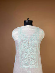 Pure Mulchanderi Chikankari Suit With Aqua Blue Thread Embroidery